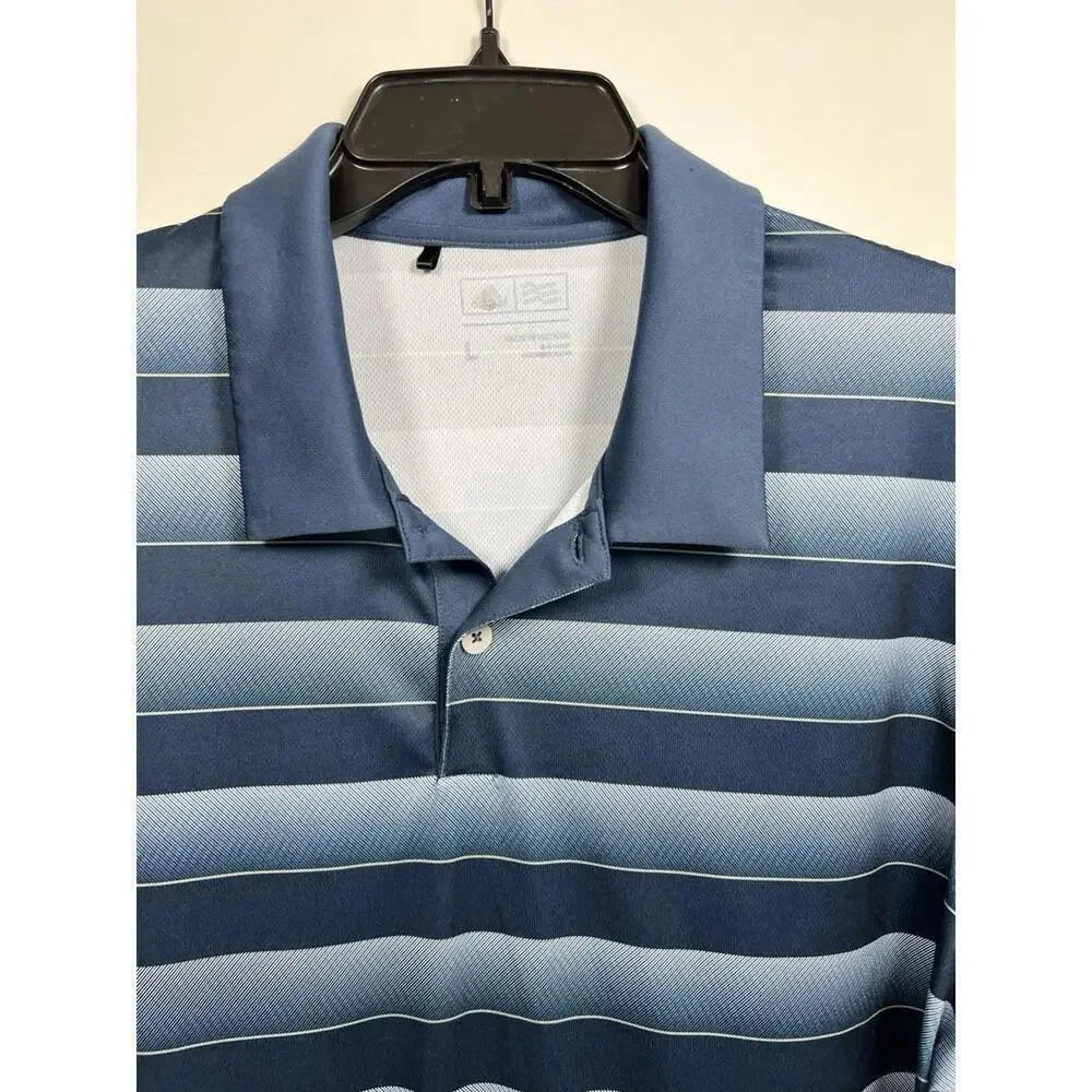 Adidas Golf Polo Shirt Men’s Large Performance Blue Stripe Lightweight